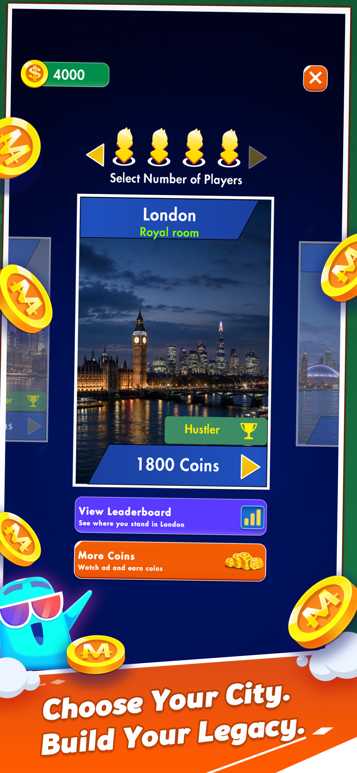 Business Deal city selection screen with London room