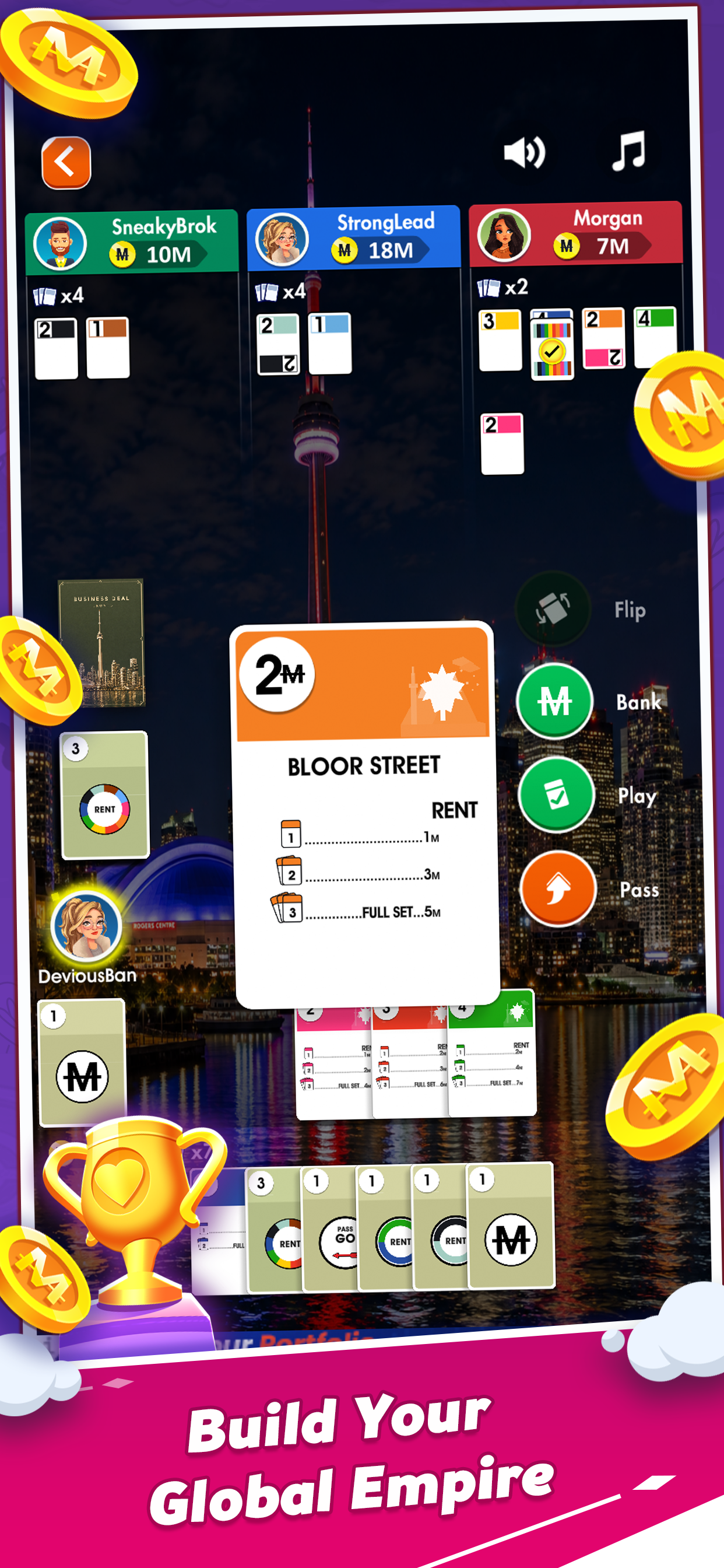 Business Deal gameplay with a Canada city property card
