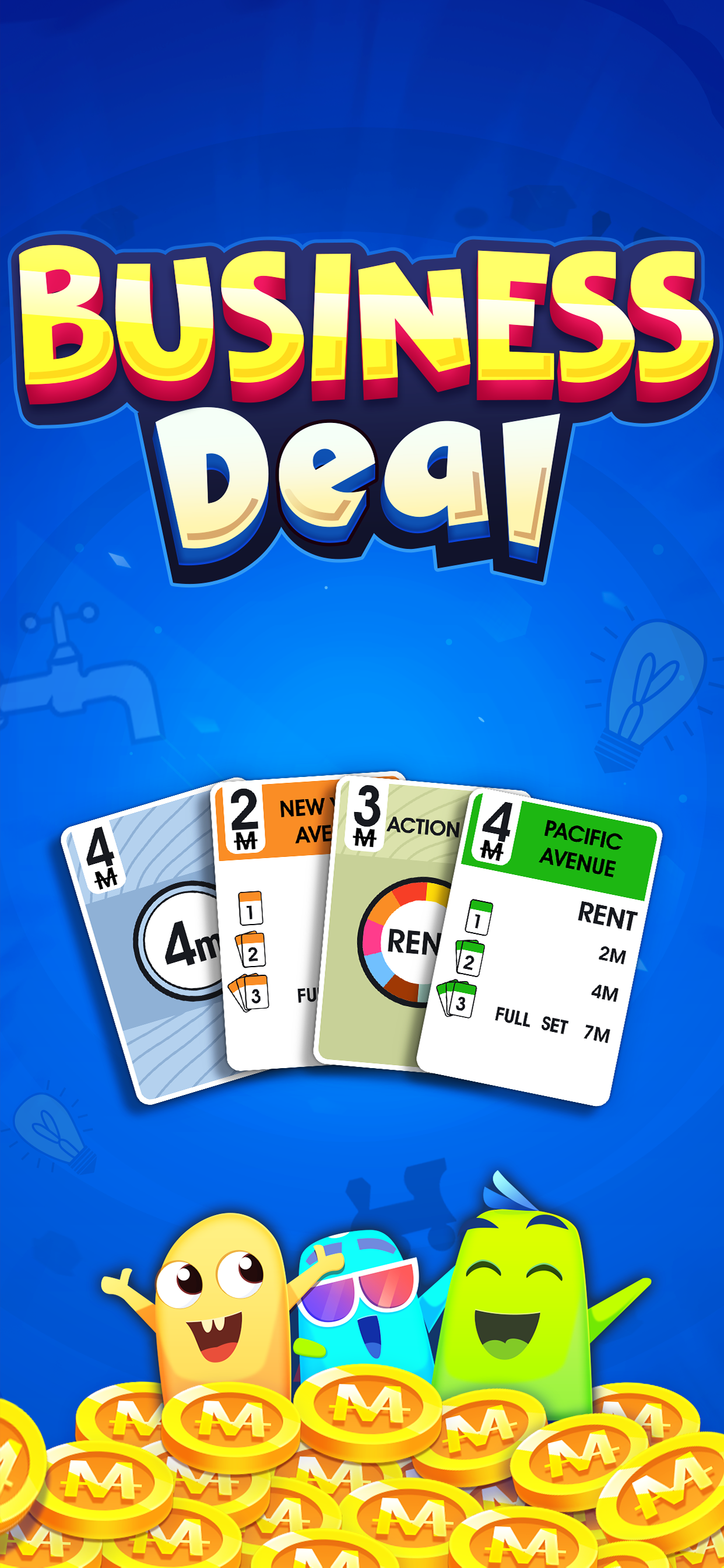 Business Deal title artwork with property cards and coins
